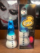 Rare 2001 Lava Lite Snowman With White Lava & Blue Liquid Lava Lamp W Box -READ picture