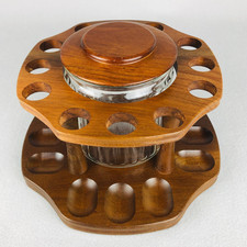 Vintage Decatur Industries 12 Pipe Caddy Tobacco Jar Beautiful wood Felt bottom picture