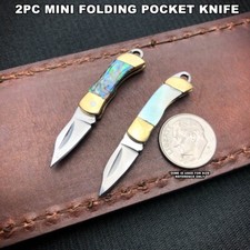 2PC WORLD'S SMALLEST WORKING POCKET KNIFE Pearl Tiny REAL Blade Keychain SET picture