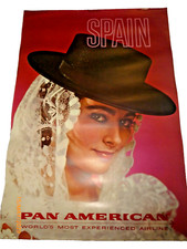 Vintage Pan Am Spain Travel Poster Pan American Airlines Clipper Wall Art 28x42 picture