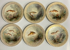 Rare Antique Museum Fish Plates Set Hand Painted J Birbeck Joseph Birbeck 1920s picture