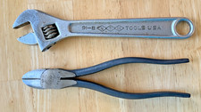2 Vintage Utica Tools Triple Diamond 91-8 Adjustable Wrench + Wire Cutters 39-7 picture