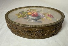 antique 1800's French handmade micro petit point bronze dresser jewelry box jar picture