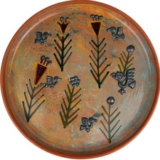 Seminario Peru Studio Pottery Plate Birds Flowers Terracotta Art Decor picture