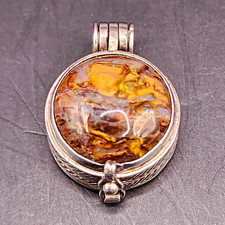 Vintage 925 Sterling Pietersite Stone Poison Box Locket Pendant. picture