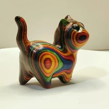 Painted Wooden Cat Figurine Small Kitten Statue Home Festival Decor picture