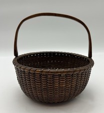 Antique Early Nantucket Lightship Basket with Swing Handle and Label On Bottom picture