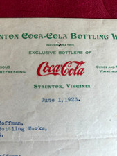 1923 Coca-Cola Bottling Works Staunton Virginia Letterhead picture