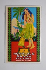 Vintage Honolulu Broom Factory Label Tiki Hawaii Original 1940's Collectible Art picture