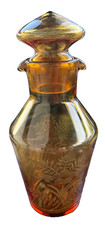 Art Deco Bohemian Amber Glass Cut & Engraved Double Spout Decanter c.1930–1940 picture