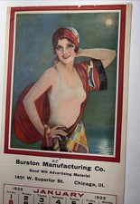 One Page 1933 Calendar Pin Up Flapper Girl Gypsy Bathing Beauty Earl Christy Art picture