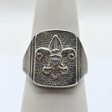 Vintage 925 Sterling Silver Boy Scouts of America Fleur De Lis Signet Ring 4.75 picture