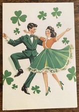 Man Woman Dancing Green Clover St. Patrick’s Day Postcard PC517 Ephemera picture