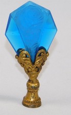 Amazing Blue Czech Glass Rose Rindsberger Gold Ormolu Lamp Finial 4 1/8