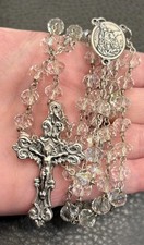 VTG St Michael Crucifix Rosary AB Crystal Glass Beads Italy Silver Tone 26” picture