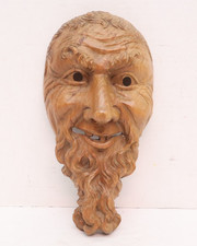 Rare ATQ German Black Forest Face Mask Hand Carved Wood Folk Art Vintage 13.5