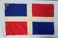 Vintage Dominican Republic Flag Sewn Cotton Banner Rope Ties 23x37 Mid Century? picture