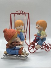 Vintage Enesco Children At Play Set of 3 Lot Country Cousins Rare Ceramic picture
