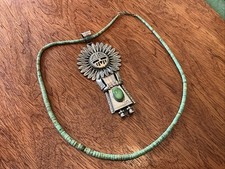 VTG Thomas Byrd Navajo Sterling Silver Green Turquoise Sunface Kachina Necklace picture
