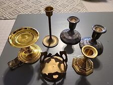 Vintage Brass Candlesticks Lot of 6 Chic Retro Candleholders silverplate picture