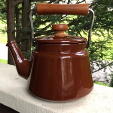 Vintage Dansk Kobenstyle Teapot Tea Kettle Brown Enamel Teak Wood Handle Japan picture
