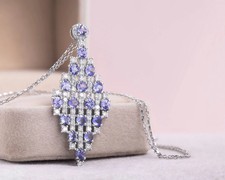5.50Ct Pendant Transparent Blue Tanzanite & Diamond 14K White Gold Over Necklace picture