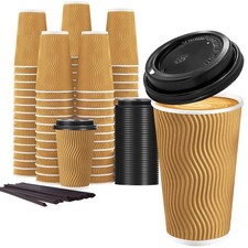 Lamosi 50 Pack 16 oz Coffee Cups with Lids, Disposable Paper Cups picture