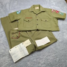 Vintage 60s Boy Scouts America BSA Uniform Drab Green Sanforized Loop Collar picture