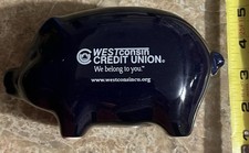 Vintage Westconsin Piggy Bank Cobalt Blue Coin 5” W/ Stopper Children picture