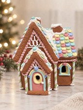 VTG  L.E. Smith Ceramic Gingerbread House Pastel Candy Cottage Christmas Decor picture