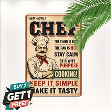 Master Chef Kitchen Slogan Sign Bold Typography Culinary Metal Tin Plaque picture
