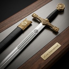 Premium Excalibur King Arthur Medieval Longsword Gold Tone With Scabbard Gift picture