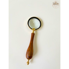Vintage Style Brass  Wooden Magnifying Glass  Classic Reading & Desk Decor picture