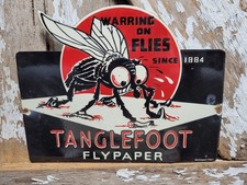 VINTAGE TANGLEFOOT PORCELAIN SIGN OLD 1947 MICHIGAN FLYPAPER HARDWARE BUG TOOL picture