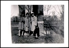 Three Women 1940s Snapshot Photograph Outdoor Fashion Coats Hats Vintage picture