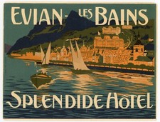 Evian Les Bains France Splendide Hotel LUGGAGE Label 1910 very rare TRÜB picture