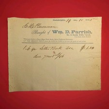 1845 Philadelphia Wm D Parrish Receipt Rev C H Plummer Paper Rag Stationery picture