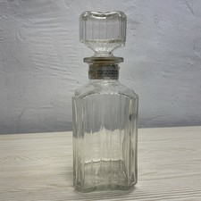 Vtg Liquor Decanter Ribbed Glass Square Shape Stopper w/cork 9.75