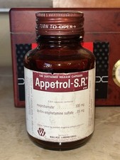 APPETROL-SR Dextro Amphetamine Meprobamate Bottle Medical Dexedrine Glass EMPTY picture