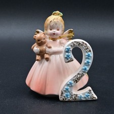 Josef Originals 2nd Birthday Girl Figurine Angel Holding Teddy Bear w/ Tag picture