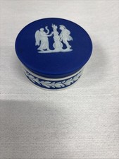 Antique Wedgwood Cobalt Blue Jasperware Trinket Box Depicting War & Victory picture