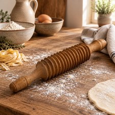 VTG Wooden Oat Crusher Ridged Rolling Pin Size 14.5”Natural Treen picture
