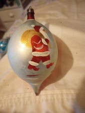 Vintage Mid-century Hand Painted Santa Teardrop Or Torpedo Mercury Glass... picture