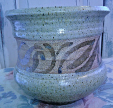 Ceramic Glazed Green Brown Planter Hand Made Studio Pottery Signed picture