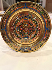 Vintage Mid Century Mexican Brass Aztec Calendar Plate 8” W/ Tonys Curios Paper picture