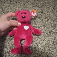 Ty Beanie Babies Valentino Bear Pink Plush with White Heart 1997 picture