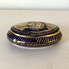 Seckin Limoges Cobalt Blue Porcelain Blue & Gold Oval Hinged Trinket Box picture