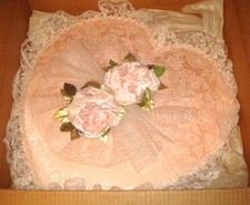 Vintage 20” Pink Valentines Candy Heart Box w/ White Lace Bow Roses Large *CLEAN picture