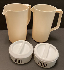 Rubbermaid (Two) - 2 1/4 Quart Ivory Pitchers Strainers w/ Lid #2129 - VINTAGE picture