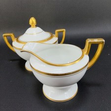 Antique Bavaria Tirschenreuth Fine Porcelain Sugar And Creamer Set Gold Trim VTG picture